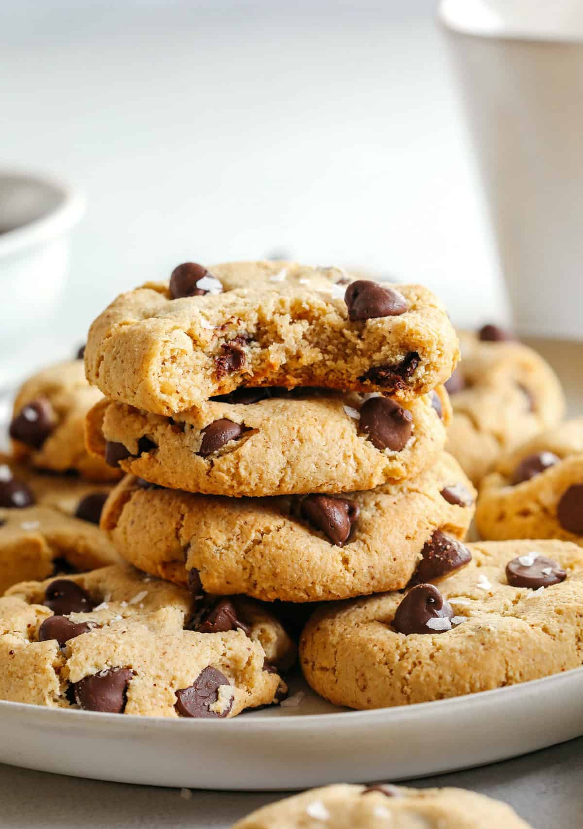 Healthy Chocolate Chip Cookies that are soft, chewy, and absolutely delicious with gooey chocolate chips in every bite! These gluten-free cookies are made with wholesome ingredients and use zero oil or refined sugar for the perfect sweet treat everyone will enjoy!