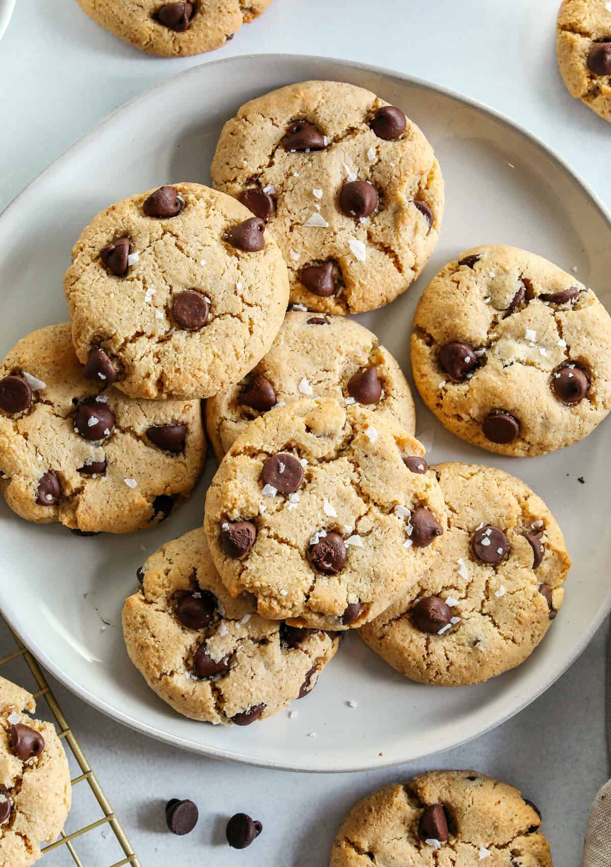 Healthy Chocolate Chip Cookies that are soft, chewy, and absolutely delicious with gooey chocolate chips in every bite! These gluten-free cookies are made with wholesome ingredients and use zero oil or refined sugar for the perfect sweet treat everyone will enjoy!