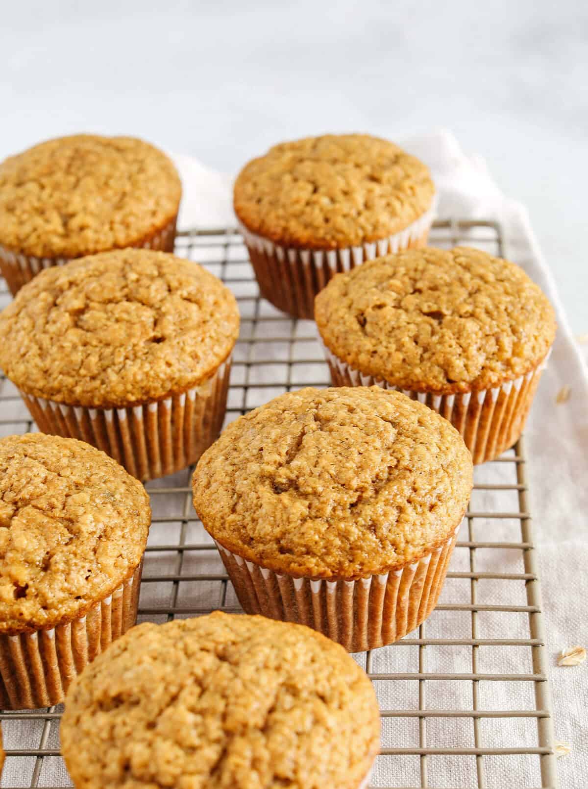 These Healthy Banana Bran Muffins are moist, fluffy, and made healthier with wholesome oat bran cereal, bananas and zero butter or added sugar. Delicious quick on-the-go morning breakfast!