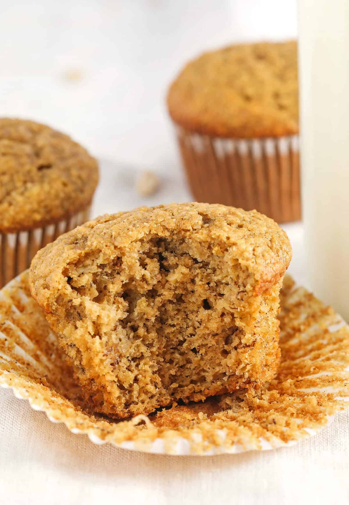 These Healthy Banana Bran Muffins are moist, fluffy, and made healthier with wholesome oat bran cereal, bananas and zero butter or added sugar. Delicious quick on-the-go morning breakfast!