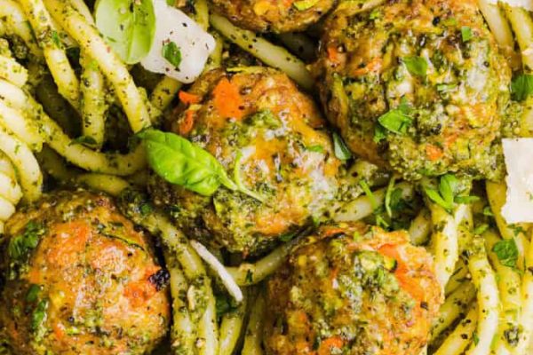 Baked Chicken Pesto Meatballs
