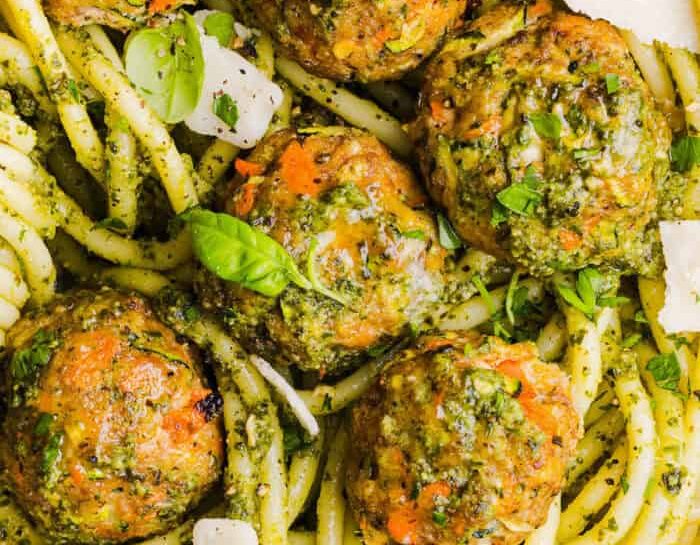 Baked Chicken Pesto Meatballs